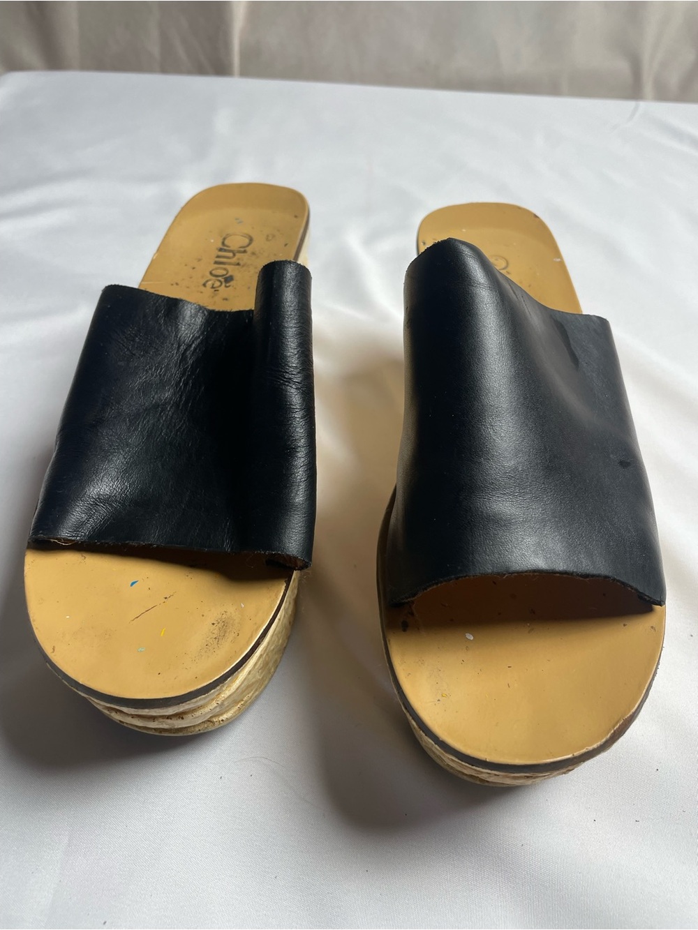 Chloé Black Leather Platform Slide Sandals Size 36 USA 6